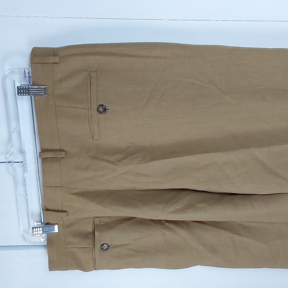 Bachrach Mens Tan Pleated /Cuffed Hem Dress  Office Trousers Silk Wool Sz.35X30 - Picture 7 of 13
